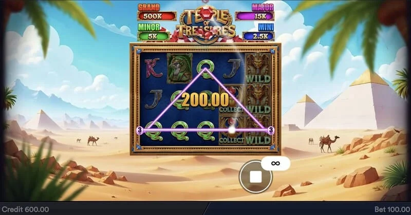 Temple of Treasures - リールとエジプトの設定が施されたメイン画面